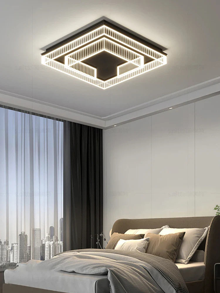 Afralia™ LED Black Chandelier Acrylic Ceiling Lamp: Modern Luxur Lighting for Home & Office