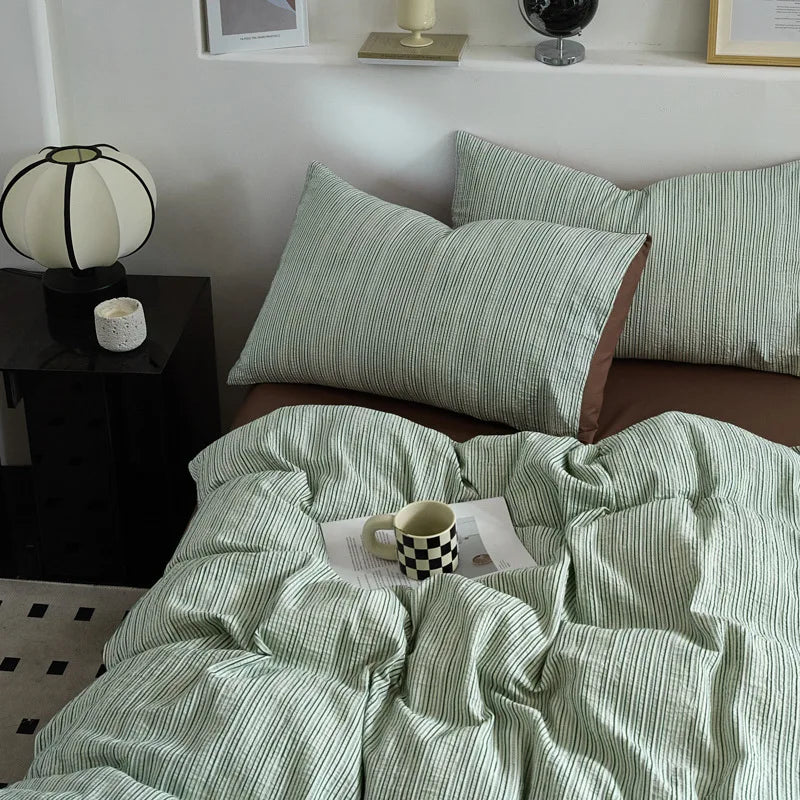 Afralia™ Striped Jacquard Cotton Bedding Set: Duvet, Fitted Sheet, Pillowcase. King Queen Size