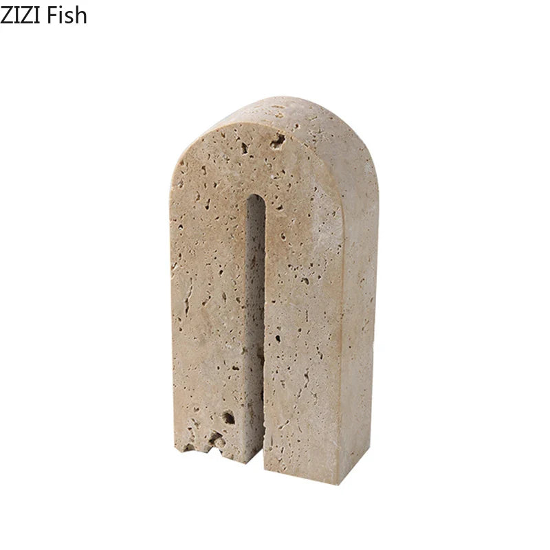 Afralia™ Yellow Travertine Arch Stone Ornaments Desk Decoration Aesthetic Stone Statue