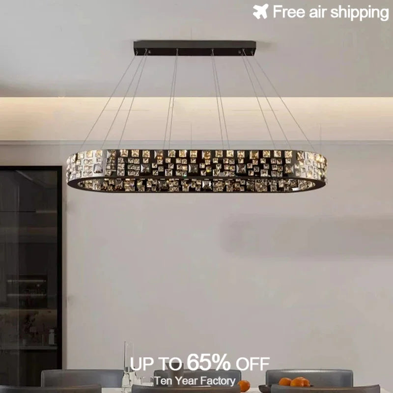 Afralia™ Black Crystal Chandelier Pendant Light for Dining & Living Room