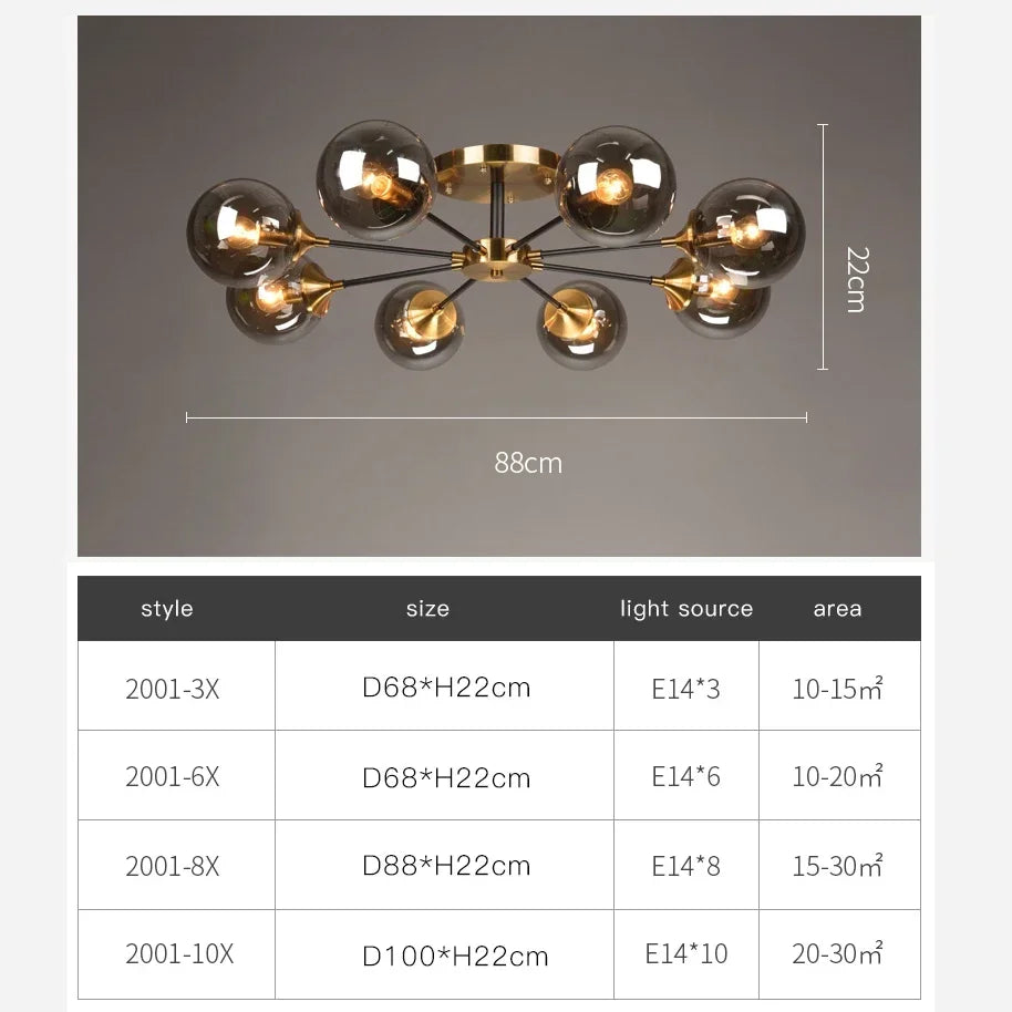 Afralia™ Glass Ball LED Chandelier Ceiling Light for Living Room & Bedroom