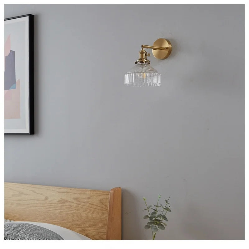 Afralia™ Glass Pull Chain LED Wall Lamp Copper Socket Study Living Room Stair Light