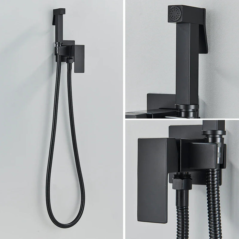 Afralia™ Black Bidet Faucet Wall Mount Shower Tap Toilet Sprayer Mixer