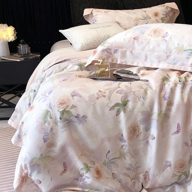 Afralia™ Rose Flower Print Bedding Set, Soft & Breathable, Duvet Cover, Bed Sheet, Pillowcases