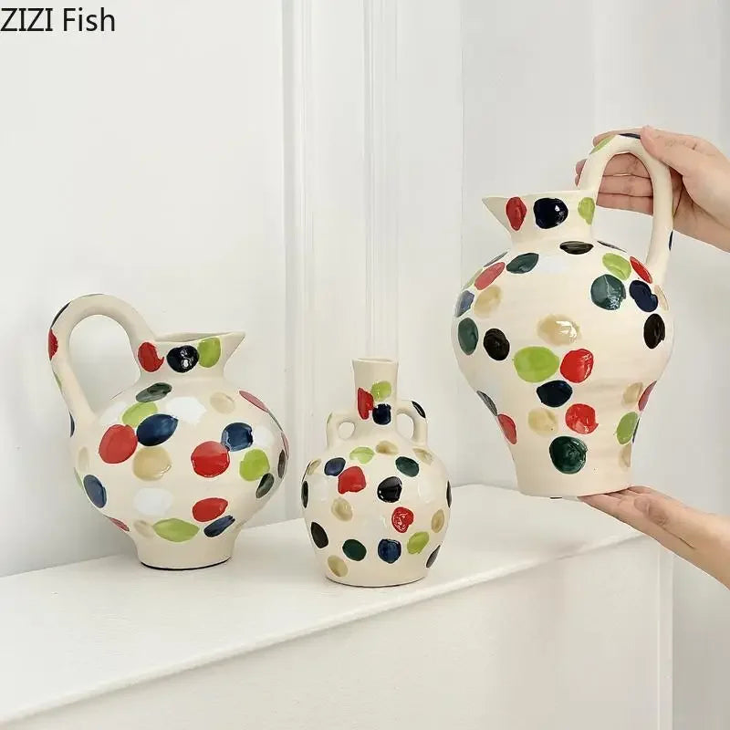 Afralia™ Colorful Dot Ceramic Vase for Desk Decoration and Floral Arrangement