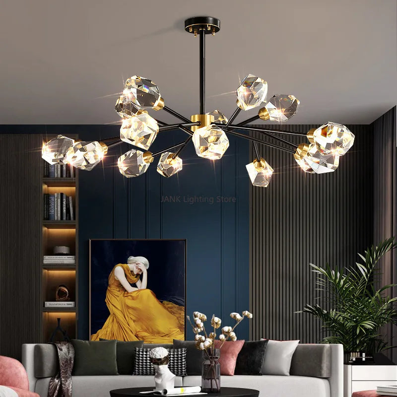 Afralia™ Black Gold Crystal Chandelier LED Light for Luxury Home Decor