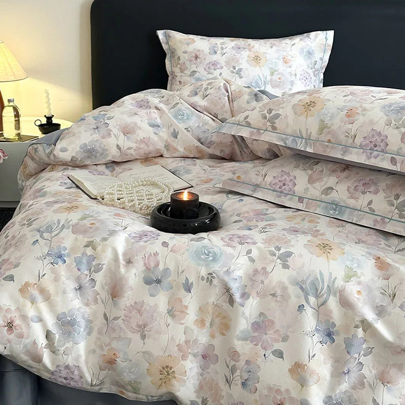 Afralia™ Satin Flower Fitted Sheet Set - Luxury 100% Cotton Print Bedding Set