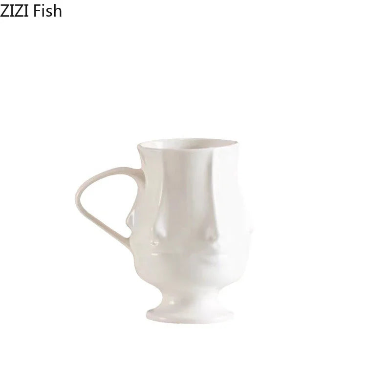 Afralia™ Abstract Face Ceramic Coffee Mug Dining Table Teacup Juice Container