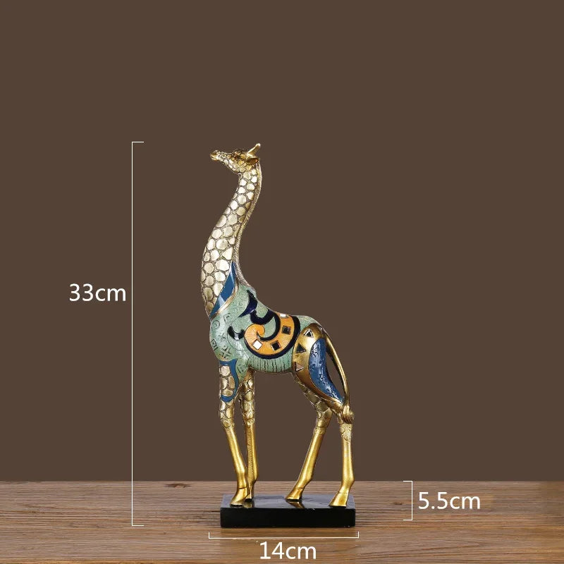 Afralia™ Giraffe Mother and Child Painted Sculpture - Modern Home Decoration Golden Ornament
