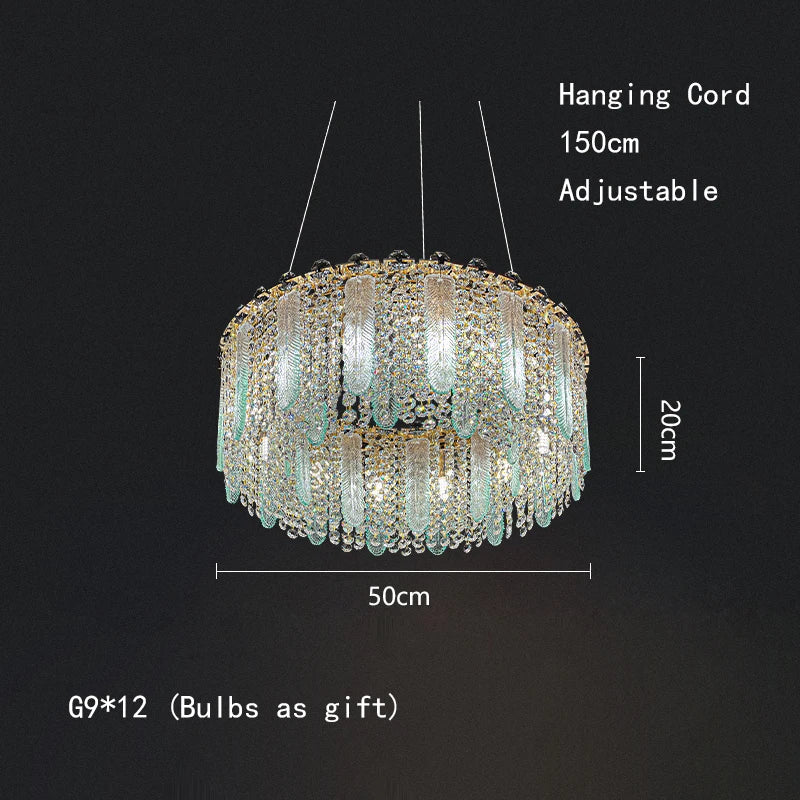 Afralia™ Gold Feather Crystal Tassel Chandelier & Ceiling Light Fixture