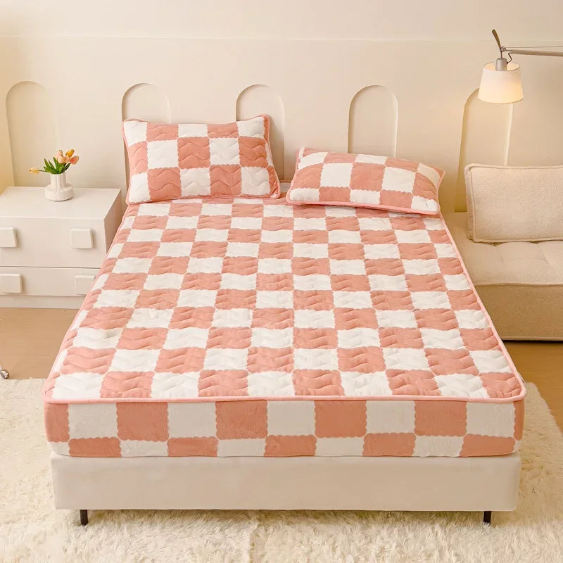 Afralia™ High Grade Milk Velvet Patchwork Bedspreads Geometric Pattern Thicken Bedsheet