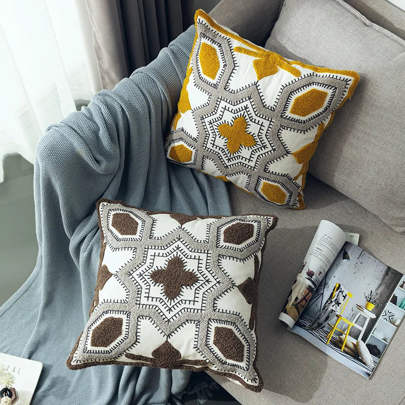 Afralia™ Nordic Geometric Embroidery Cushion Cover Diamond Crochet Sofa Pillowcase