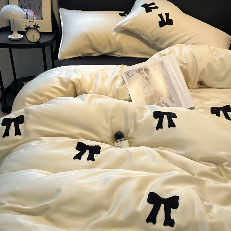 Afralia™ Embroidered Rayon Silk Bedding Set: Duvet Cover, Sheets, Pillowcases in Nordic Style