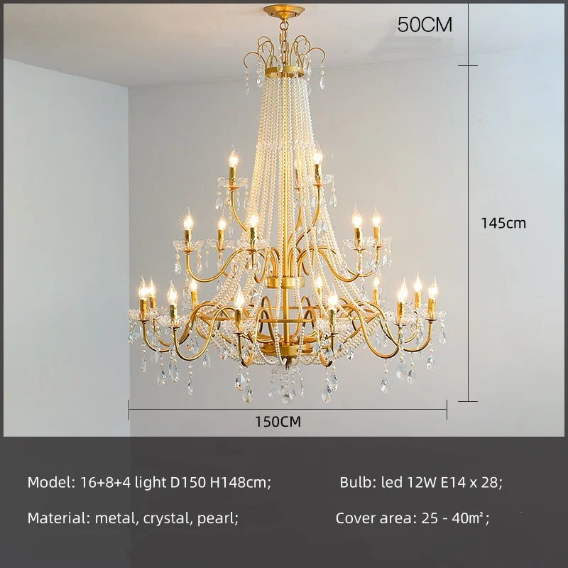 Afralia™ Gold Crystal Pearl Chandelier LED Pendant Lights Luxe Living Room Decor