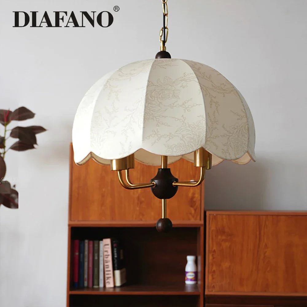 Afralia™ Korean Fabric Pendant Light for Bedroom Study Hotel Chandelier LED Lamp
