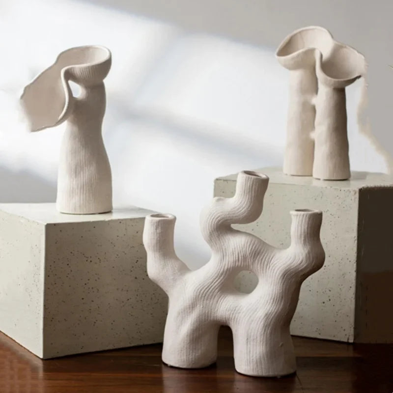 Afralia™ Ceramic Geometric Vase - Modern Stoneware Abstract Flower Arrangement Home Decor