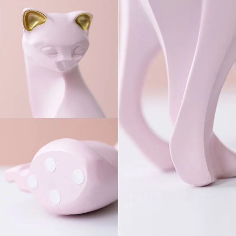 Afralia™ Pink Cat Sculpture for Modern Home Decor and Shelf Display