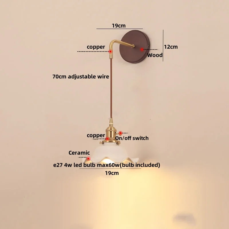 Afralia™ Ceramic Wood LED Wall Sconce, Modern Adjustable Nordic Lamparas De Pared for Bedroom