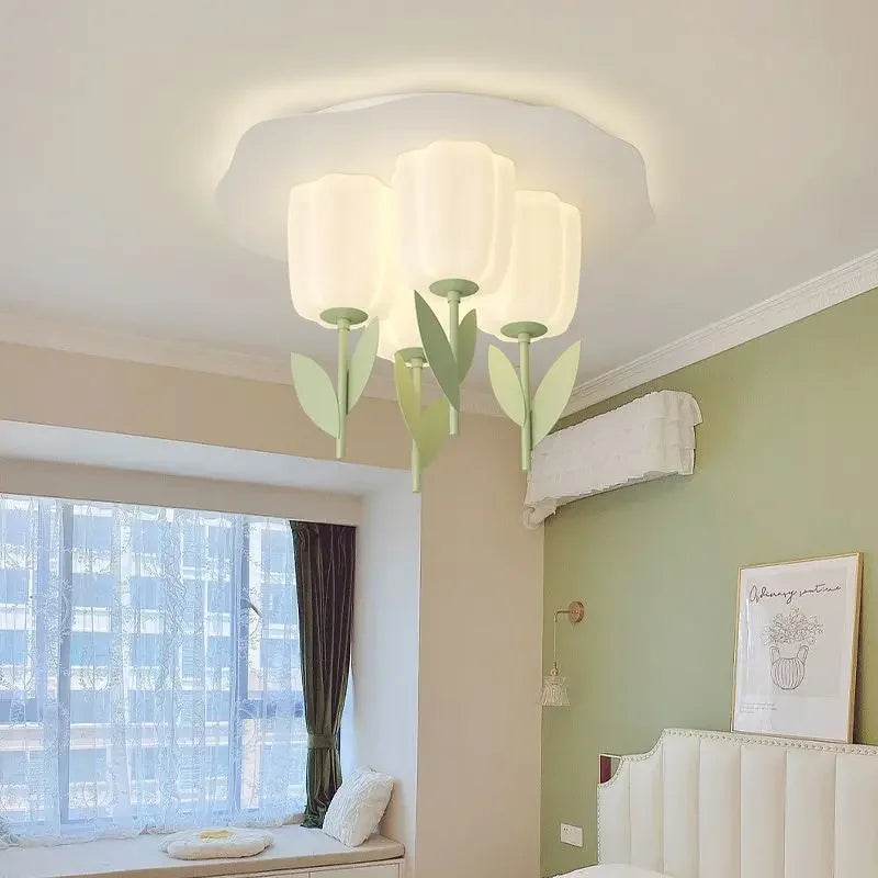 Afralia™ Minimalist LED Flower Ceiling Lamp for Bedroom, Study, Children's Room - Warm Cream