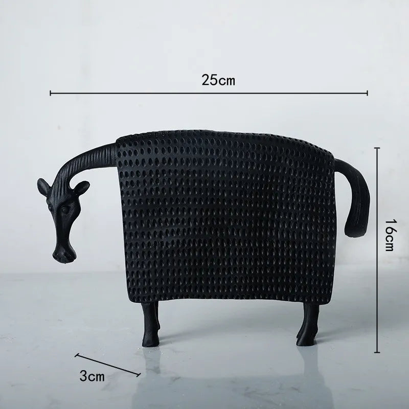 Afralia™ Black Cow Ox Resin Sculpture Figurine - Room Decor Art Statue