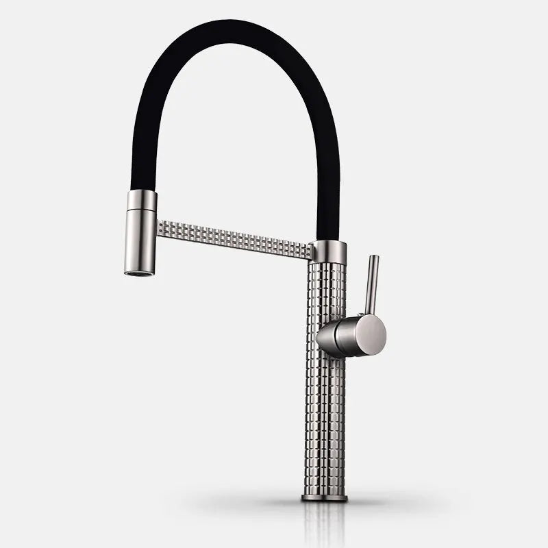 Afralia™ Spring Carved Brass Kitchen Faucet Mixer with Rotating Pull Down Handle