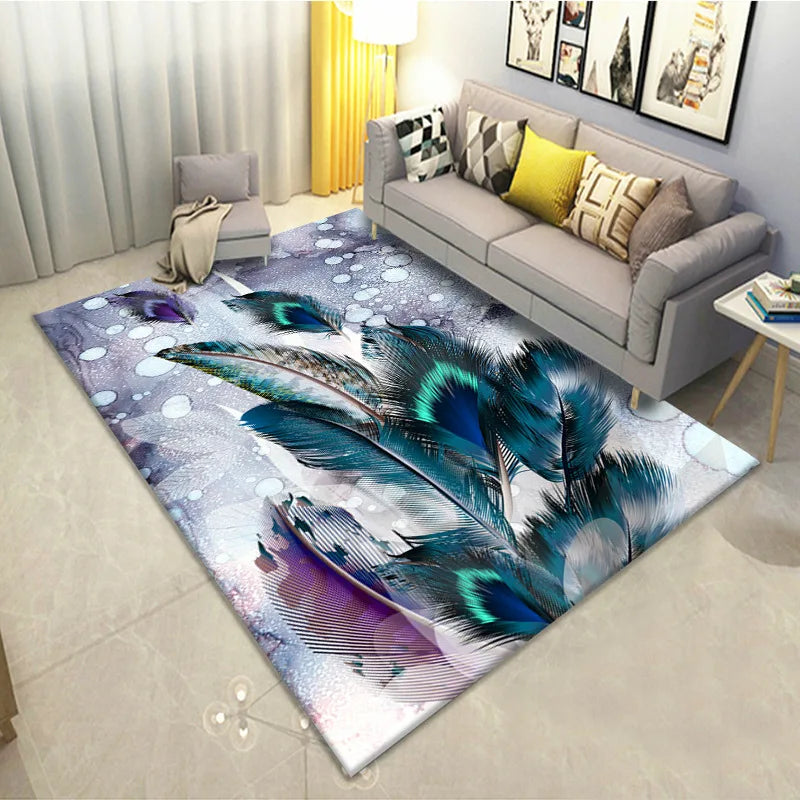 Feather Print Velvety Home Carpets by Afralia™: Quality Rugs for Living Room and Bedroom