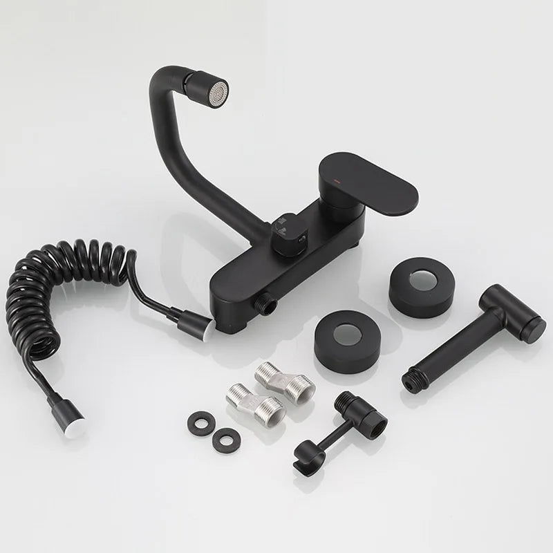 Afralia™ Dual Hole Kitchen Mixer Tap Black Brass Chrome Kitchen Faucet