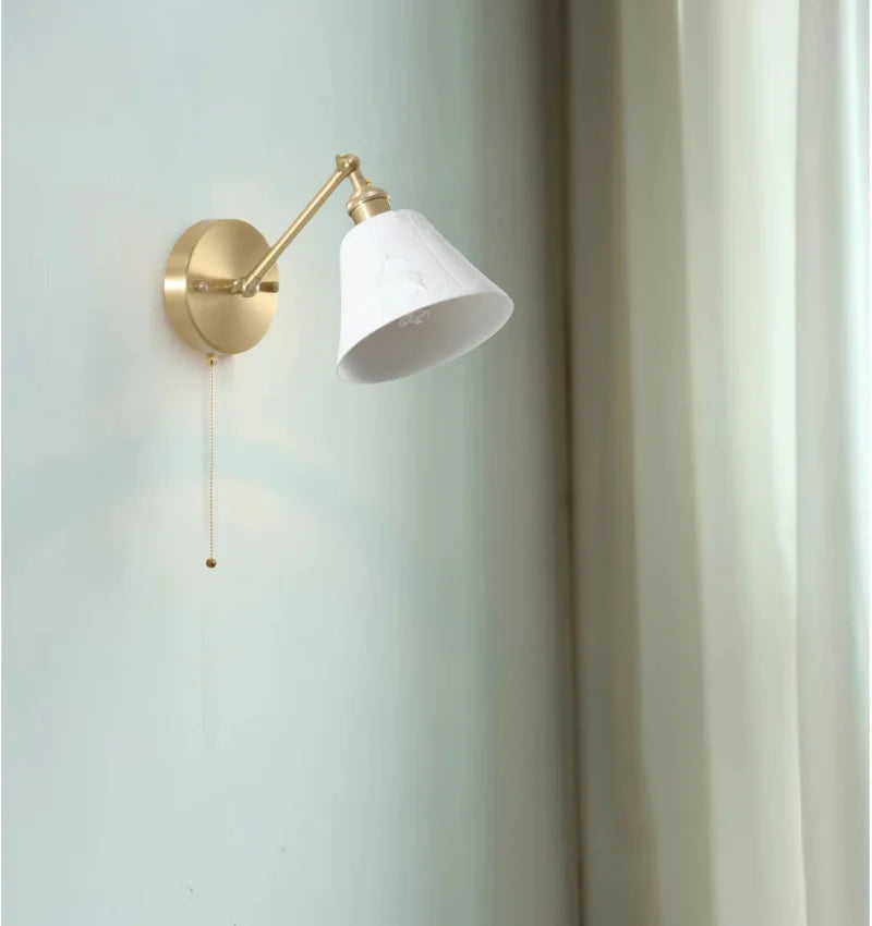 Afralia™ White Ceramic LED Wall Sconce - Nordic Copper Minimalist Sconce Light for Home Decor
