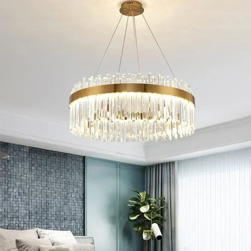 Afralia™ Crystal Gold Ceiling Pendant Light for Living Room Dining Kitchen