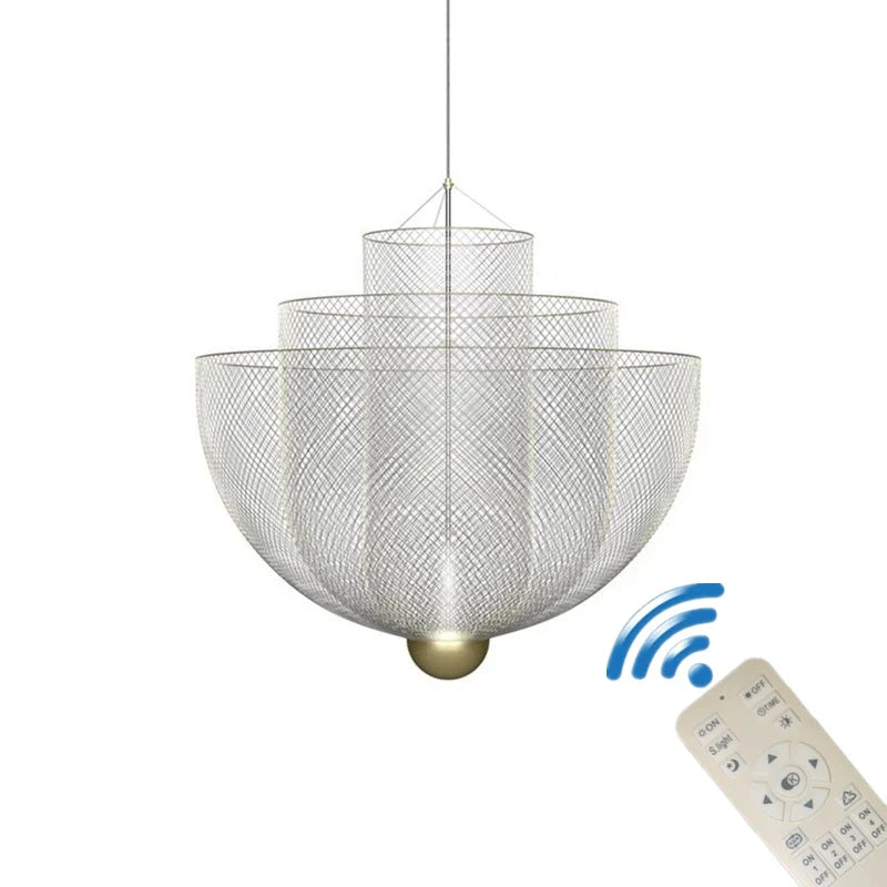 Afralia™ Meshmatics Birdcage Chandelier: Modern Dimmable Pendant Light in Golden & Silver