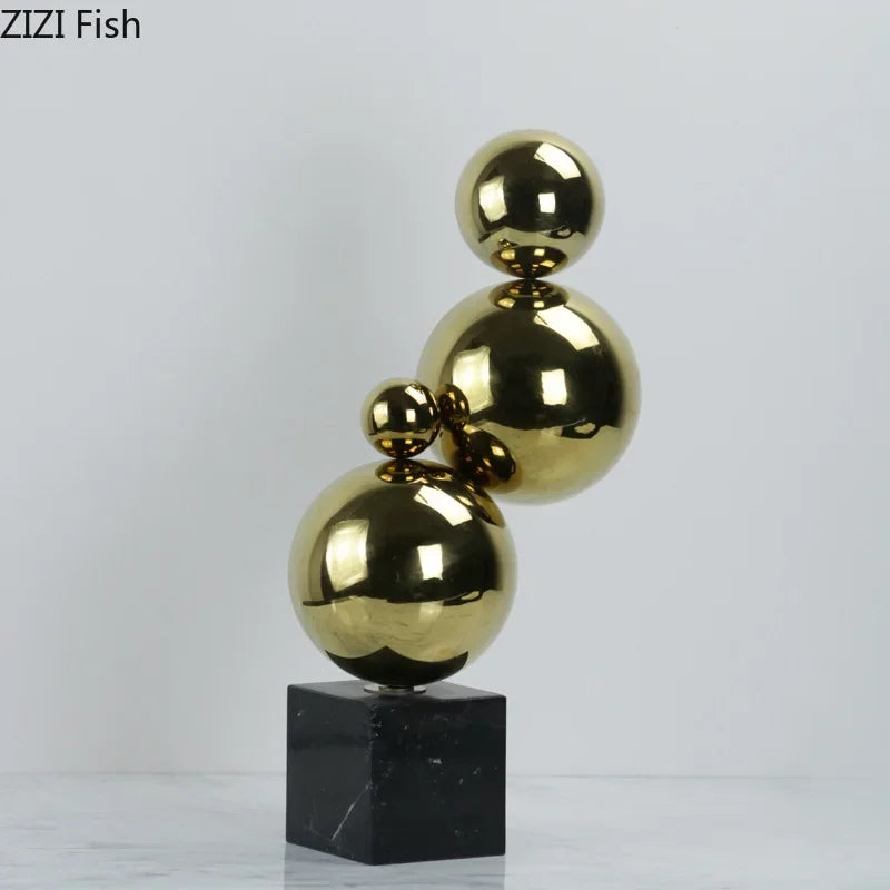 Afralia™ Golden Balls Geometric Metal Sculpture Room Desk Decoration Ornaments