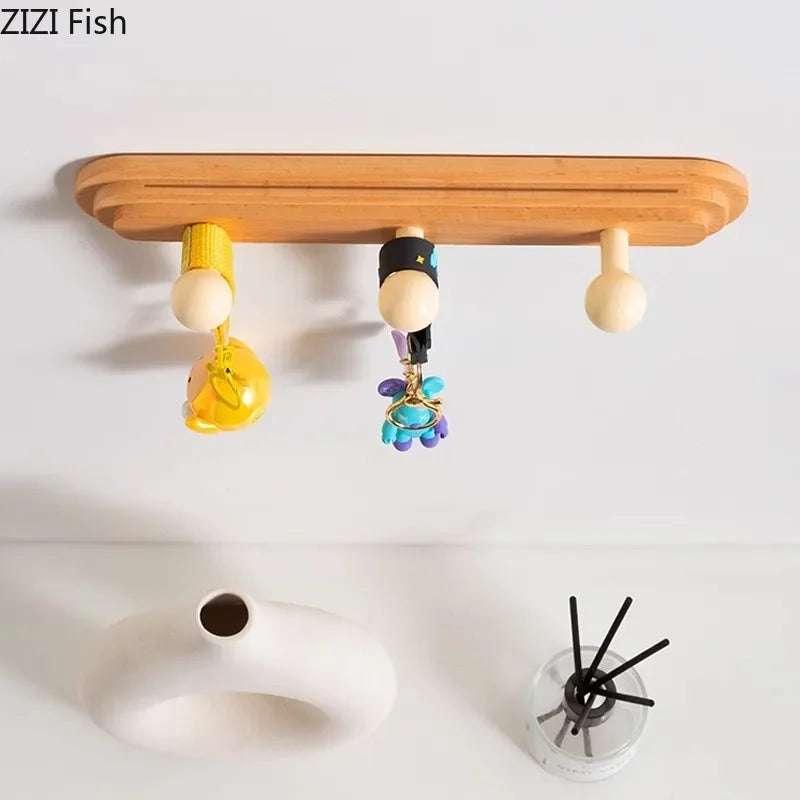 Afralia™ Solid Wood Wall-mounted Clothing Hat Hook with Multiple Hooks