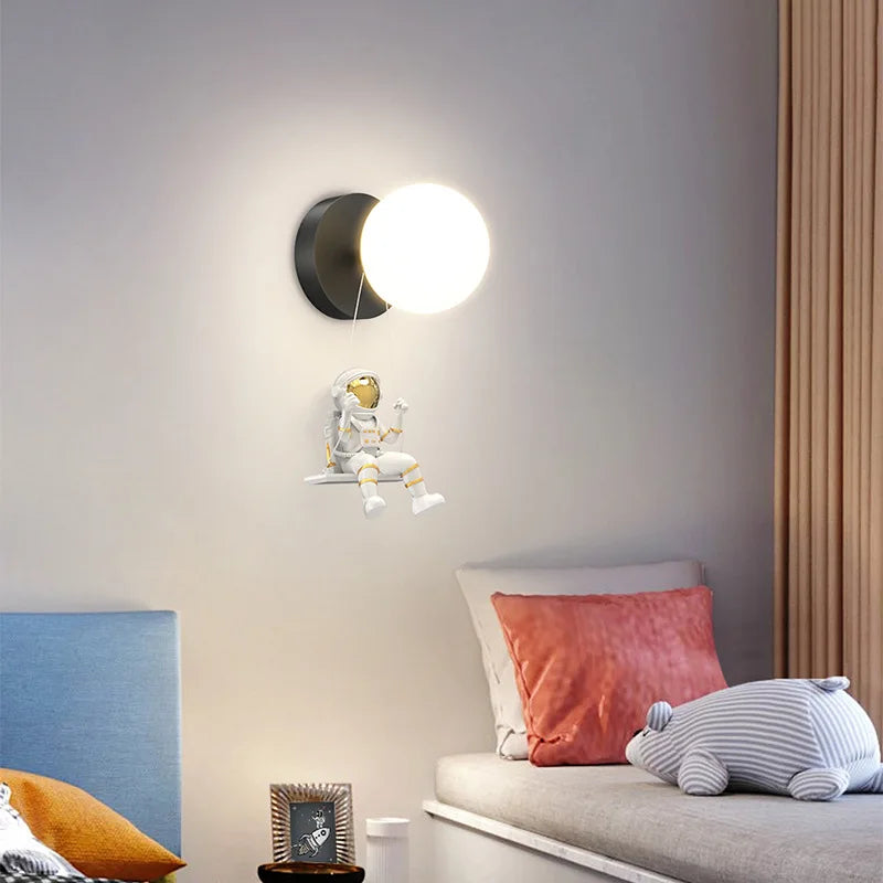 Afralia™ Kids Astronaut Wall Lamp: Modern Space Theme Bedroom Light Fixture