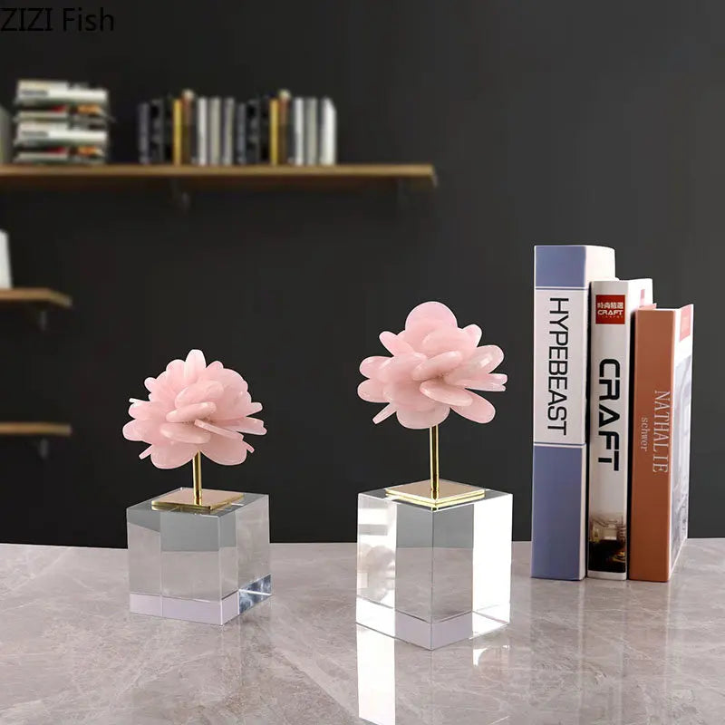 Afralia™ Crystal Petal Pink Desk Decoration Flower Sculpture for Modern Room Aesthetics