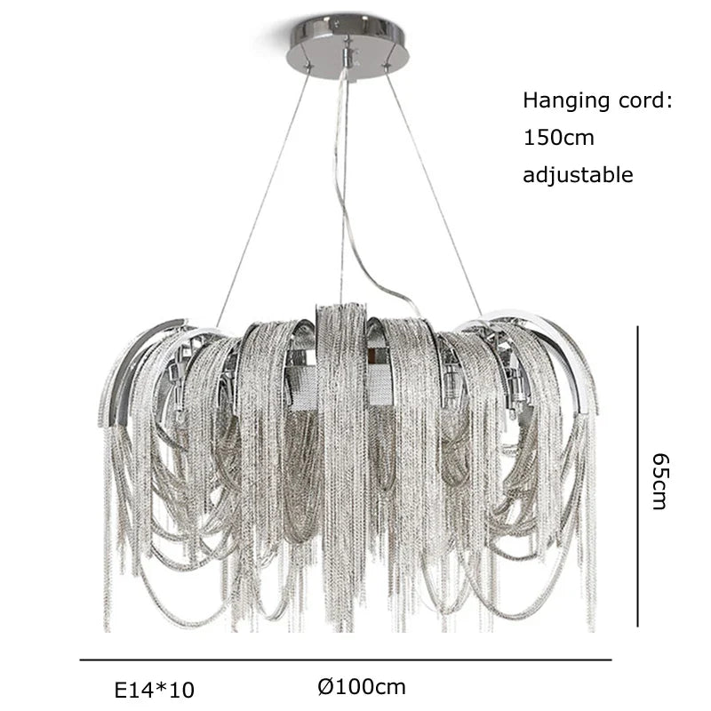 Afralia™ Tassel Chain LED Chandelier for Modern Luxury Living Room Decor, Dimmable E14 Lighting