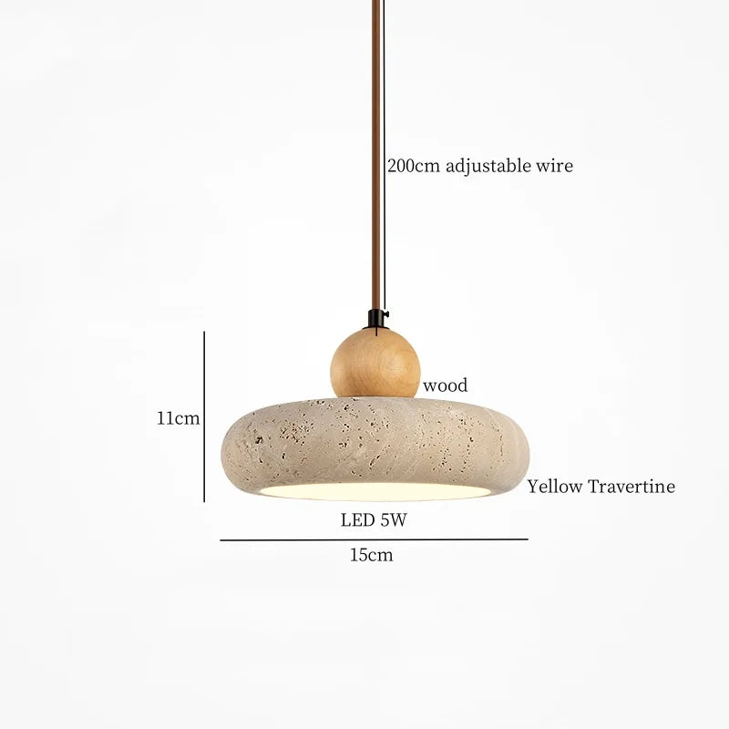 Afralia™ Japanese LED Hanging Lamp Yellow Travertine Pendant Lighting for Bedroom and Dining Room