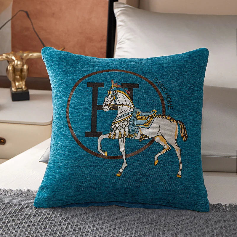 Afralia™ Horse Embroidered Jacquard Chenille Pillow Cover 45*45cm Home Decor Office Sofa