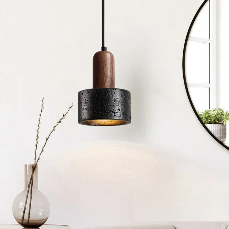 Afralia™ Nordic LED Pendant Lights Black Wood Travertine Hanging Lamp