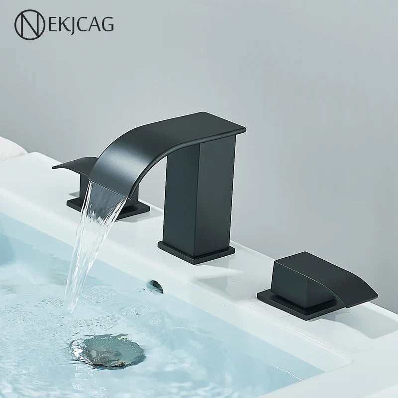 Afralia™ Square Basin Faucets Deck Mounted Double Handle 3 Hole Bathroom Sink Mixer