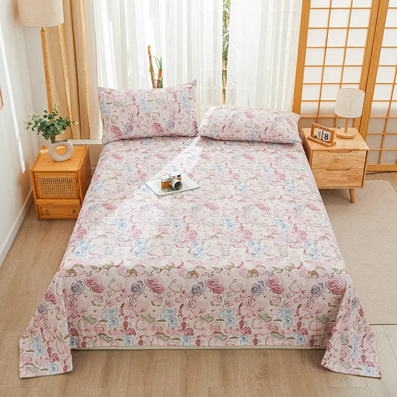 Afralia™ Cartoon Printed Cotton Bedspread | Queen King | Durable Coarse Cloth | All Seasons