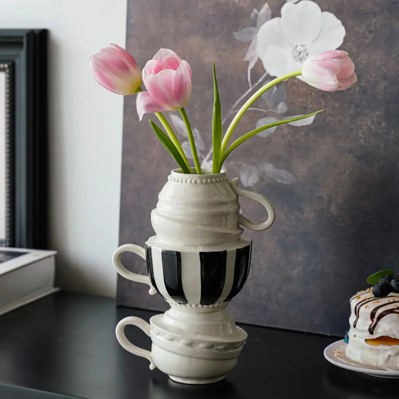 Afralia™ Cartoon Folding Cup Vase Ceramic Flowerpot with Handle - Home Decor & Handicrafts