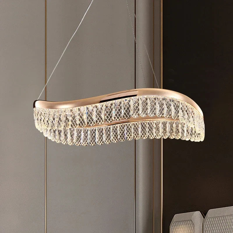 Afralia™ Modern Golden LED Crystal Chandelier for Luxe Living Room and Bedroom