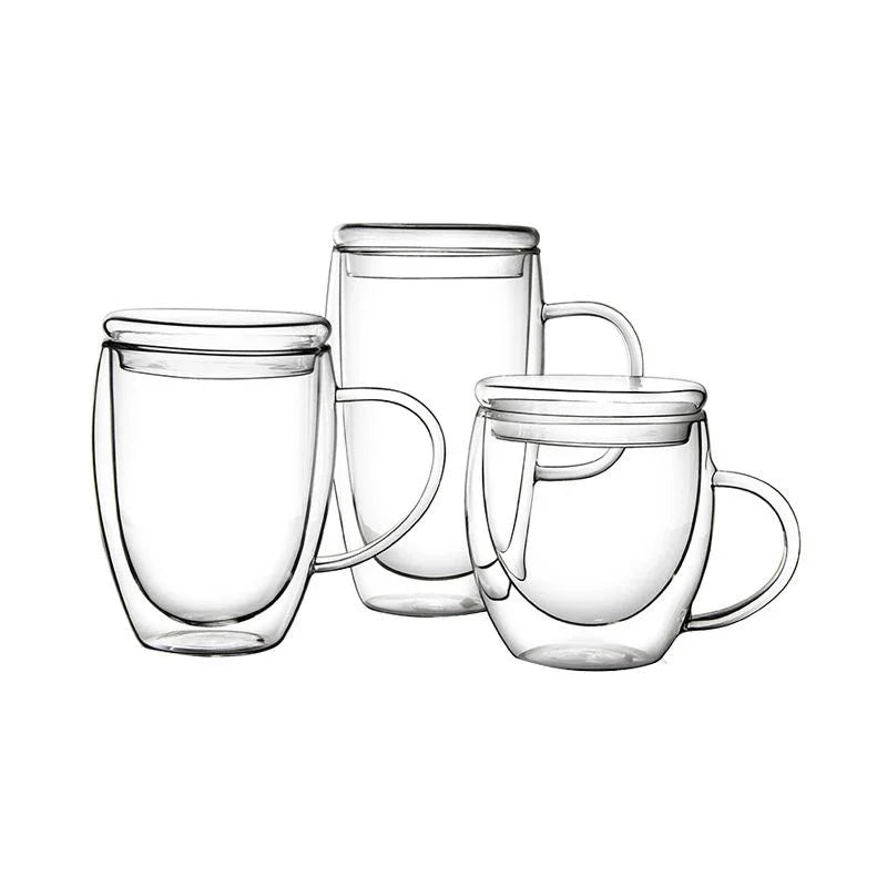 Afralia™ Double Wall Tumbler Set: Beer Whiskey Wine Glasses Tea Mug Coffee Cup with Lid