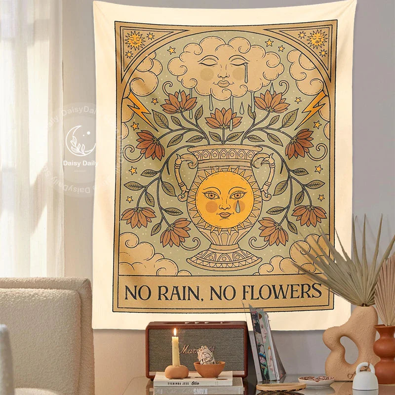 Afralia™ Sunflower Tapestry No Rain No Flowers Tarot Psychedelic Vase Wall Hanging