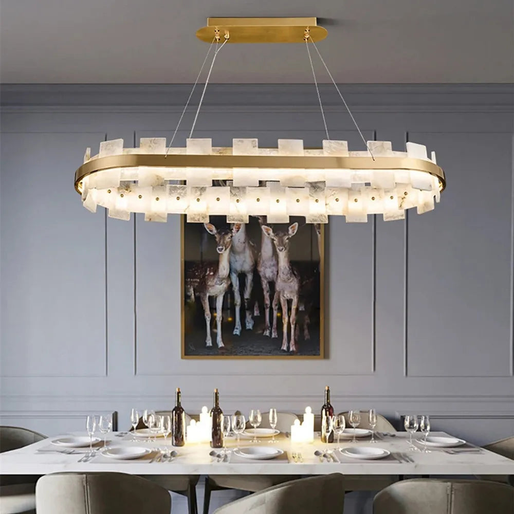 Afralia™ LED Marble Chandelier: Modern Lighting for Living Room, Bedroom, or Restaurant.