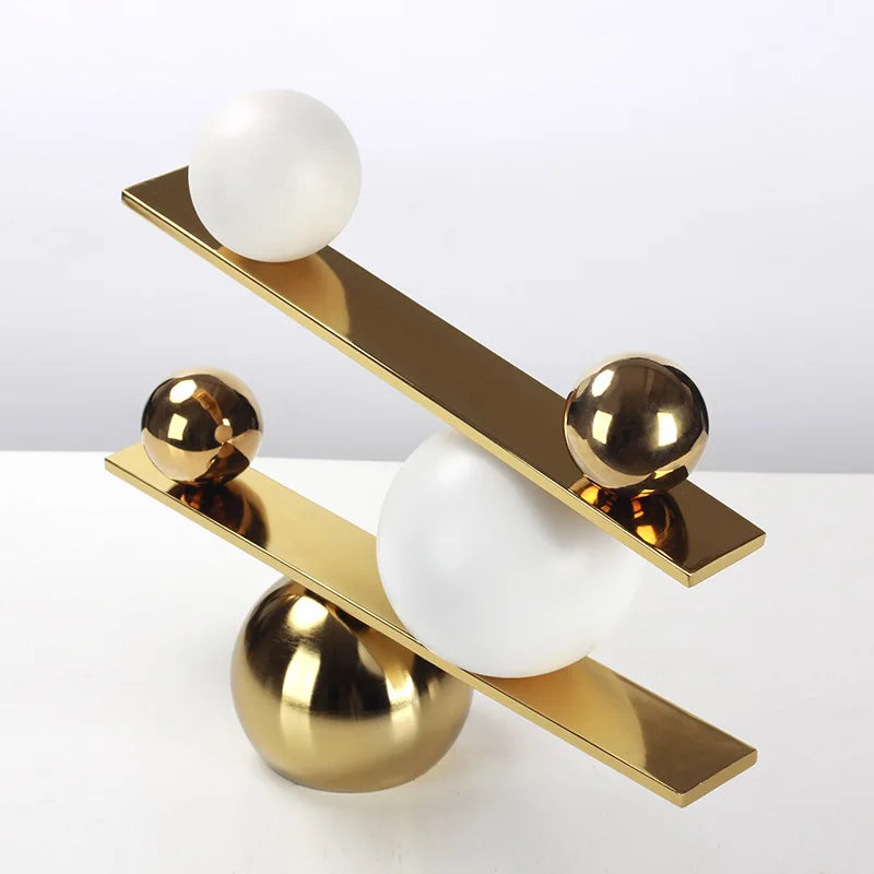Afralia™ Geometric Golden Ball Metal Seesaw Ramp Figurines for Home Decor