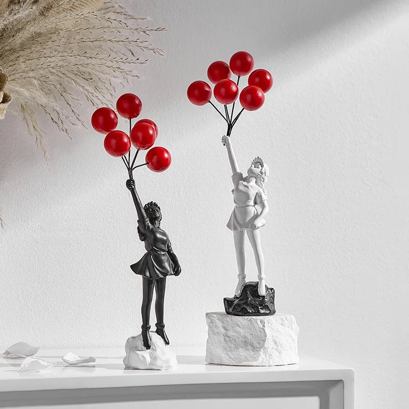 Afralia™ Balloon Girl Graffiti Statue, Collectible Sculpture, Desk Decor, Home Office Gift