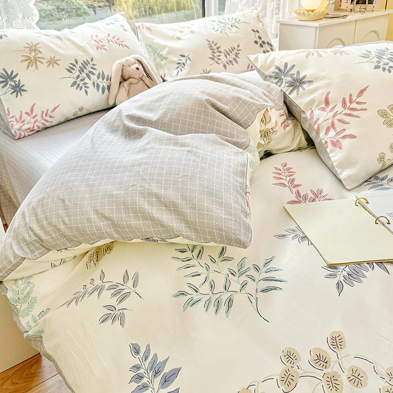 Afralia™ Double-Sided Floral Print Cotton Bedding Set - Queen Size Soft Duvet Cover Set