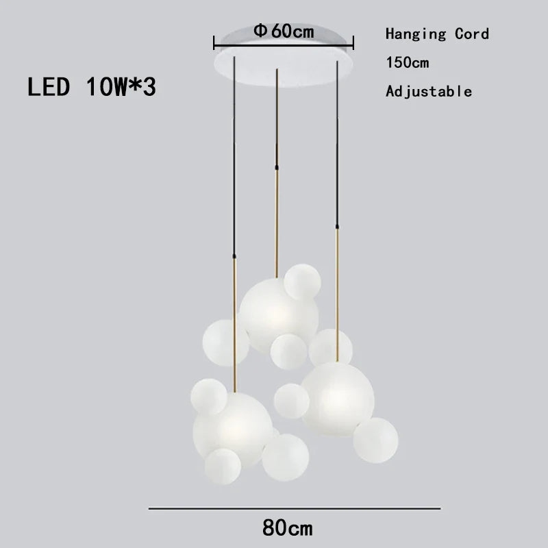 Afralia™ Round LED Glass Pendant Light, Modern White Bubble Lampshade for Home Ceiling Decor