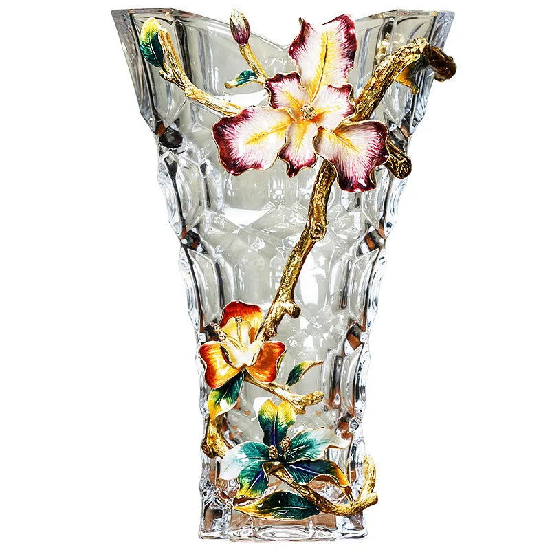 Afralia™ Crystal Glass Vase: Modern Light Luxury Enamel Living Room Decor